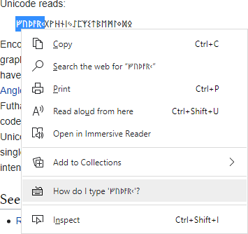 Context menu showcasing the 'How do I type' extension
